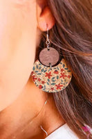 Floral Print Geometric Wood Earrings