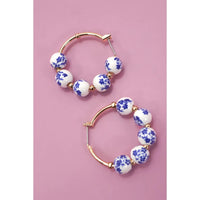 Blue Ceramic Porcelain Hoop Earrings