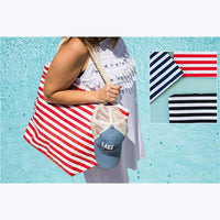 STRIPED WATERPROOF BEACH TOTE & WRISTLET