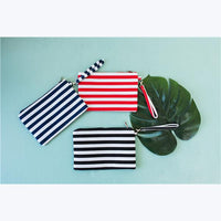 STRIPED WATERPROOF BEACH TOTE & WRISTLET