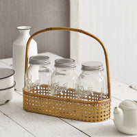 Three Jar Metal Bamboo Caddy