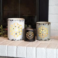 Distressed Metal Snowflake Buckets