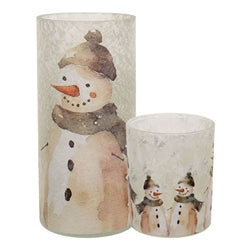 Frosted Snowman Glass Candle