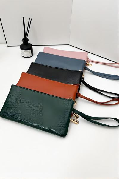 Vegan leather triple zip wrist wallet