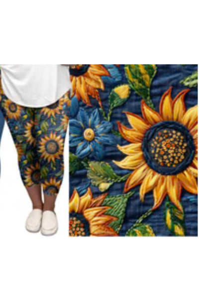 Faux Sunflower Denim Capri w/pocket