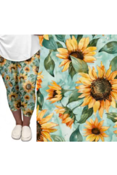 Teal Sunflower Capri W/pockets
