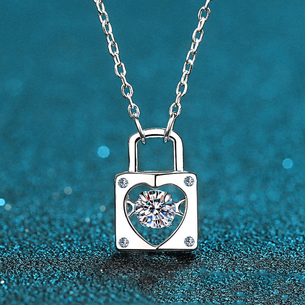 Moissanite Heart Lock Charm Necklace