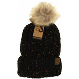 Fuzzy Lined Flecked Fur Pom CC Beanie