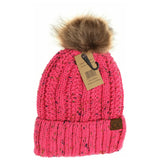 Fuzzy Lined Flecked Fur Pom CC Beanie