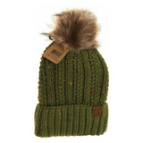 Fuzzy Lined Flecked Fur Pom CC Beanie