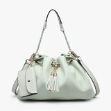 Aaliyah Pleated Drawstring Bucket Bag w/ Removable Coin Pouch