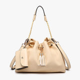 Aaliyah Pleated Drawstring Bucket Bag w/ Removable Coin Pouch