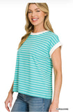 April CONTRAST TRIM CAP SLEEVE TEE