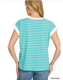 April CONTRAST TRIM CAP SLEEVE TEE