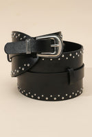 Black Studded Faux Leather Wide Belt