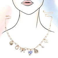 Ceramic Porcelain Bow Heart Charm Link Necklace