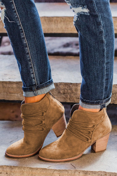 Brown Criss Cross Slip-on Boots