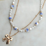 Ceramic Porcelain Pearl Bow Layer Necklace