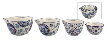 MEASURING CUPS: STONEWARE HAND STAMPED POTTERY  4 PCS/SET