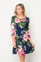 DRESS NAVY/PINK CRISS CROSS