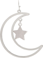 Silver Star Charm Crescent Moon Earring