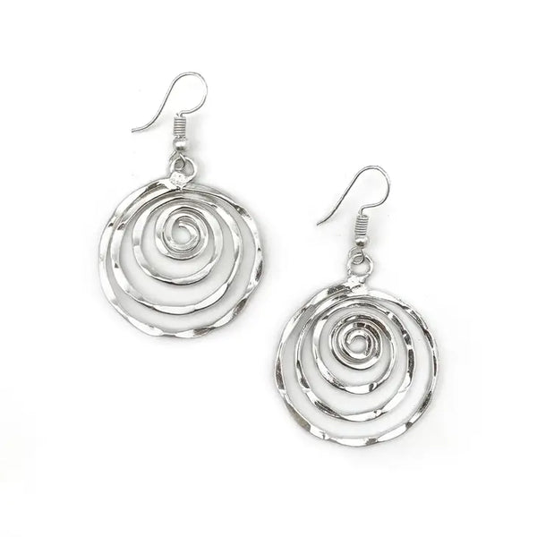 Silver Plated Earrings - Large Spiral Circle