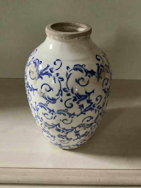 10” Vase Pottery Blue Print