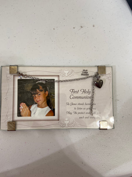 Photo frame with locket bracelet: first holy communion